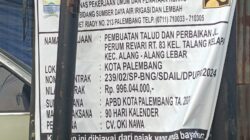 Proyek Pembuatan Talud Jalan Perum Revari Talang Kelapa Kecamatan Alang Alang Lebar Palembang Diduga Dikorupsi