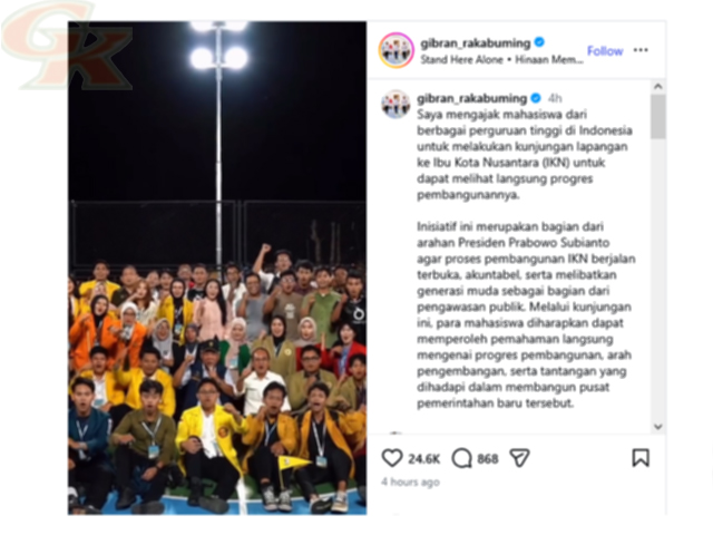 Gibran Ajak Mahasiswa Pantau IKN